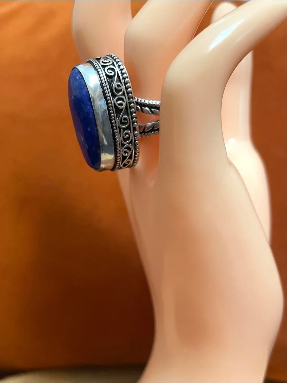 Genuine Lapis Lazuli Silver Over Stainless Steel Oval Statement Ring Unisex NWOT